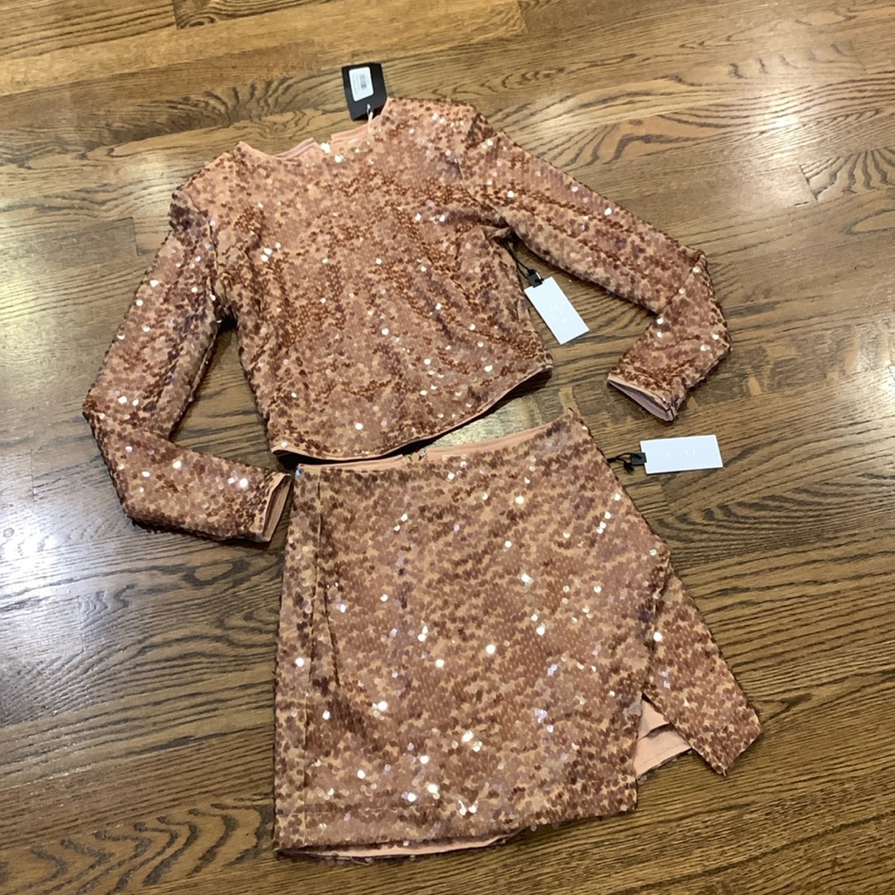 Astr Sequin Skirt Set in Rose Gold